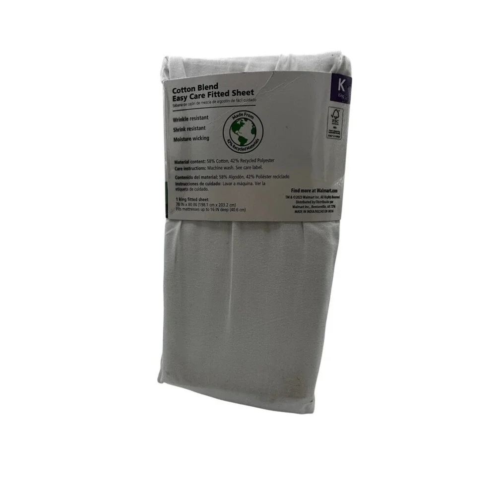 Mainstays King Fitted Sheet Arctic White Easy Care